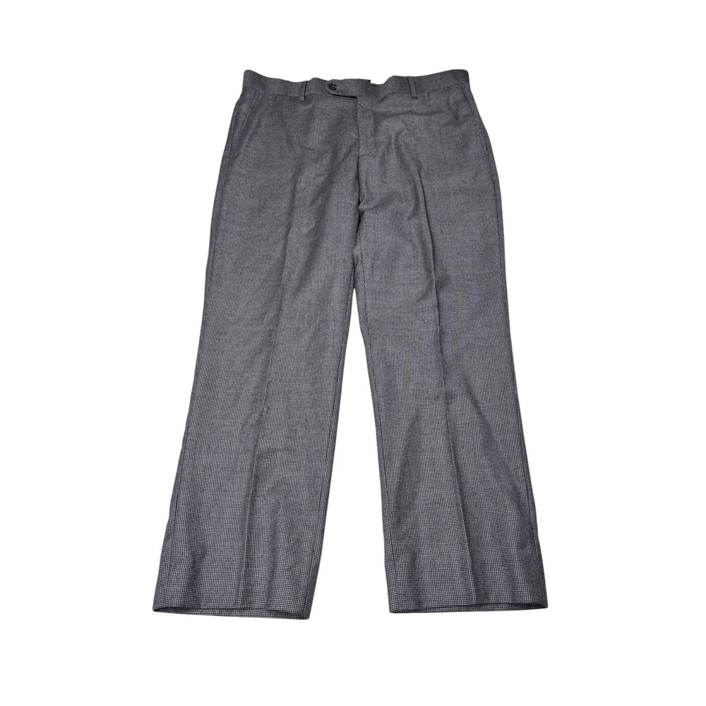 Saks Fifth Avenue Mens 36X28 Grey Wool Houndstooth Dress Pants Straight Leg